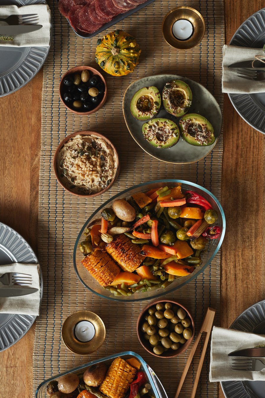 Homely Feast on Wooden Table